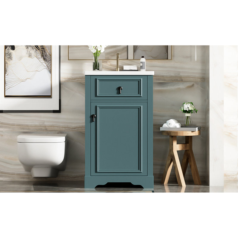 Meuble-lavabo de 20 pouces avec lavabo en céramique, porte à fermeture en douceur et dossier ouvert pour s'adapter à la petite plomberie Design moderne sophistiqué