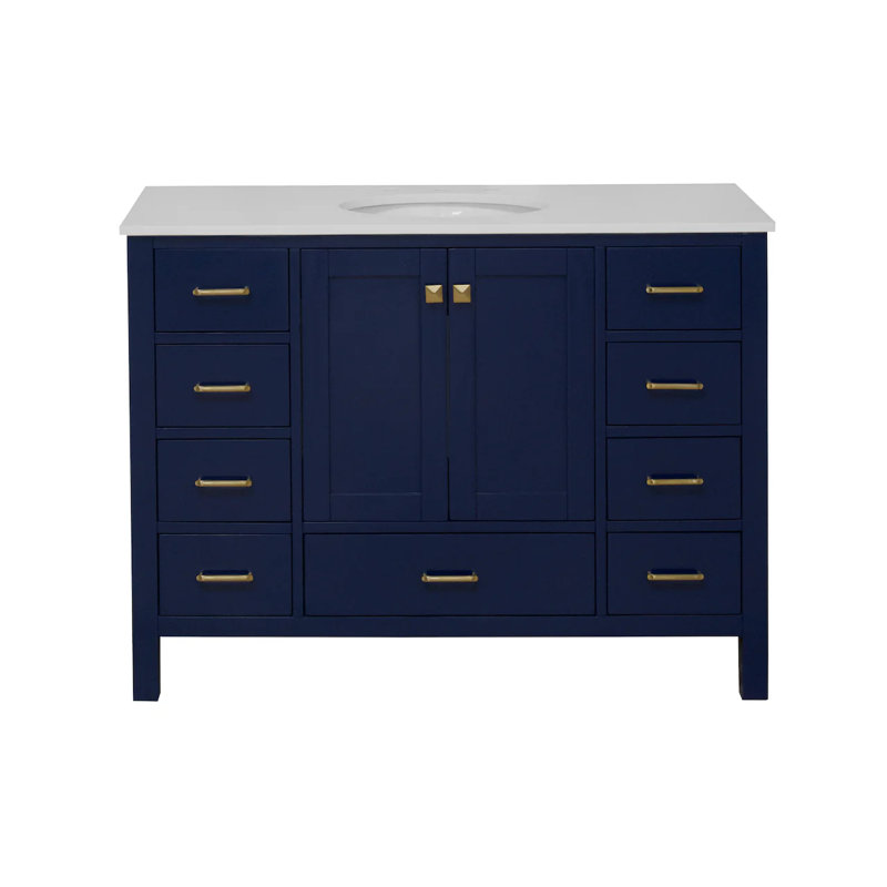 Ensemble de meuble-lavabo simple 48 po Claudett, Bleu royal, Blanc d'ingénierie