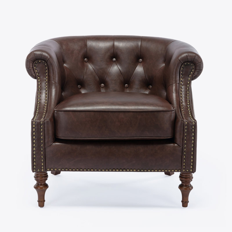 Chaise d'appoint capitonnée en similicuir brun avec garniture cloutée