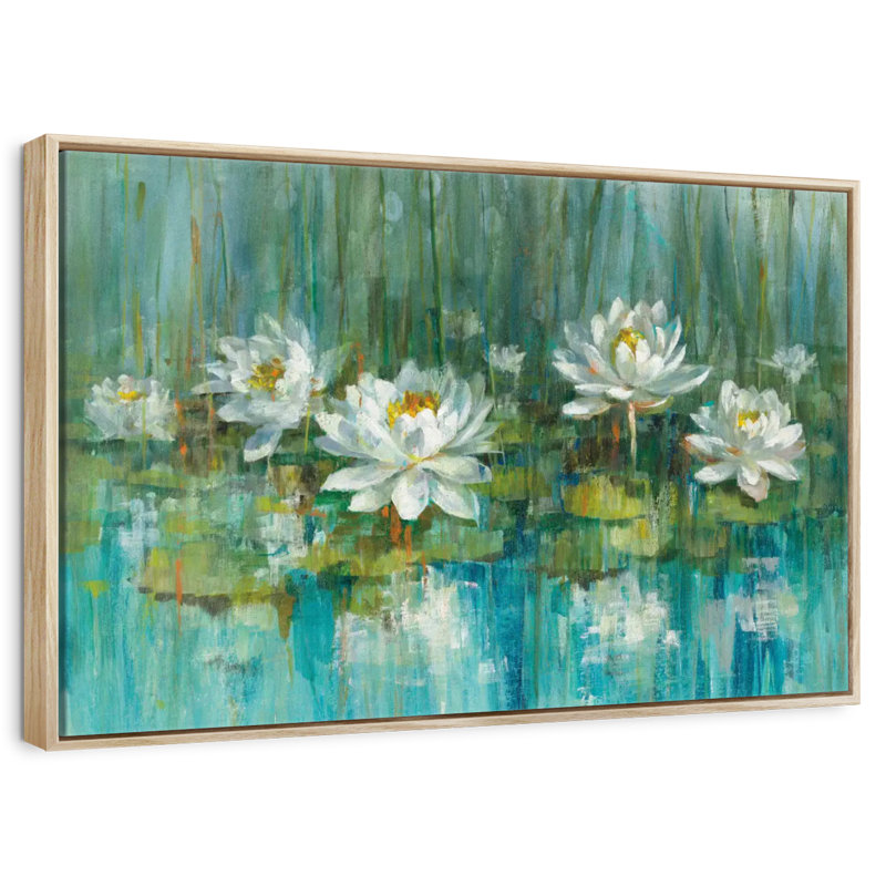 Étang à nénuphars IV, Cadre flottant en bois naturel, 43 po x 29 po