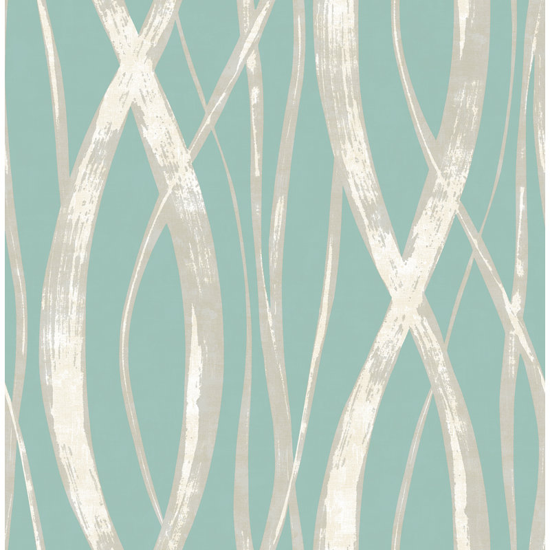 Rouleau de papier peint L 33 pi x l 20,5 po Pevensie, Turquoise / argent métallique / blanc