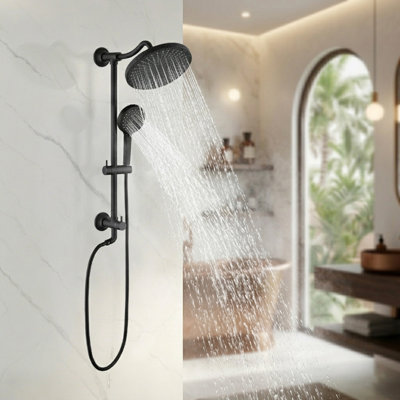 TJAMARK01033 5-Spray Wall Mount Handheld Shower Heads with Handheld Shower head & Rain Shower Combo Set  in Matte Black