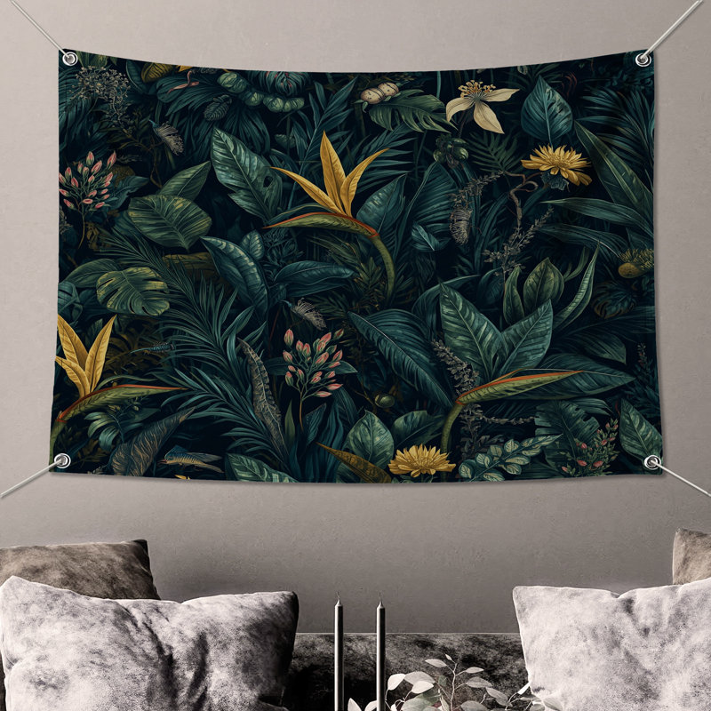 Tapisserie murale «Tropical Jungle Foliage» - Décoration murale tropicale, H 50 po x l 60 po avec 4 œillets