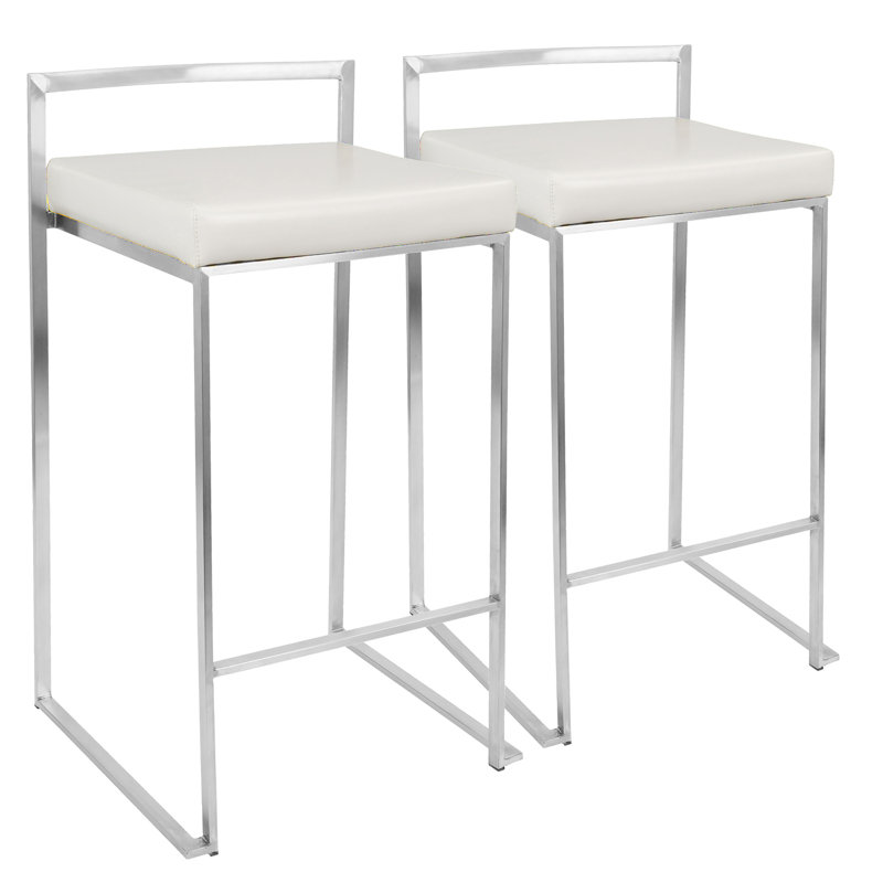 Tabouret de bar et de comptoir Derik, Acier inoxydable, Simili cuir blanc, Tabouret de bar (siège d'une hauteur de 31 po)