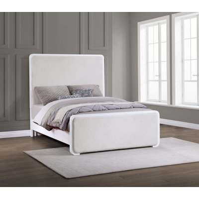Asiy Bed, Padded Upholstered Panel Tall Headboard, White