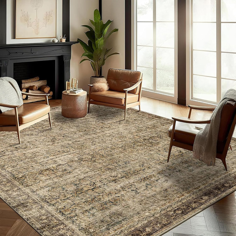 Vintage Dark Brown Floral Wool and Cotton 6' x 9' Area Rug
