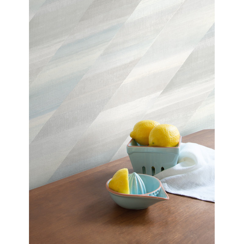 Rouleau de papier peint L 33 pi x l 20,5 po Annissa Diagonals, Gris rêveur / oasis bleue