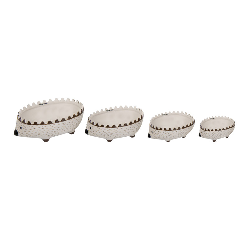 4‑Piece Hand‑Painted Stoneware Hedgehog Measuring Cups