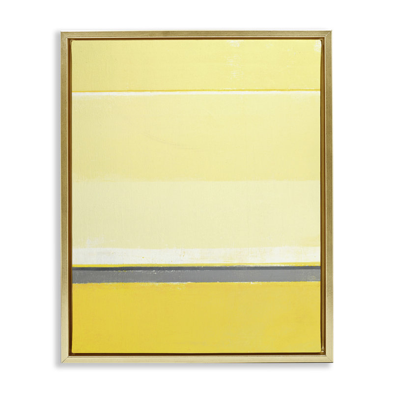 Art mural jaune sur toile flottant abstrait jaune par Incado, H 31 po x l 25 po, Cadre flottant métallique doré