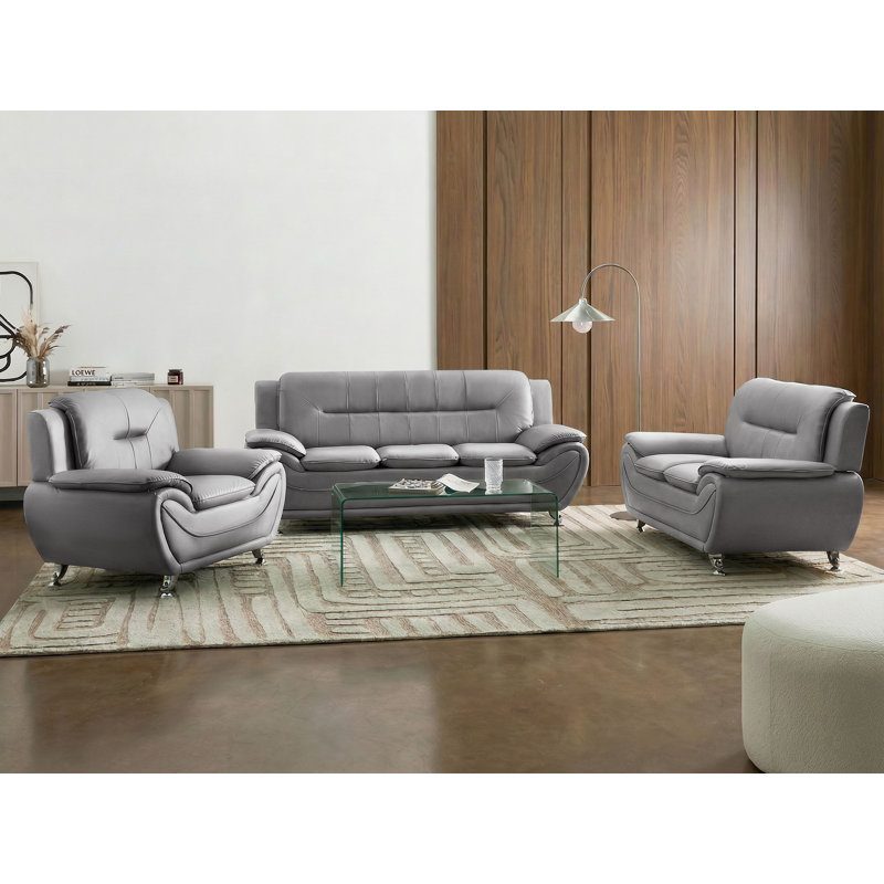 Leira 3 - Piece Faux Leather Living Room Set, Grey