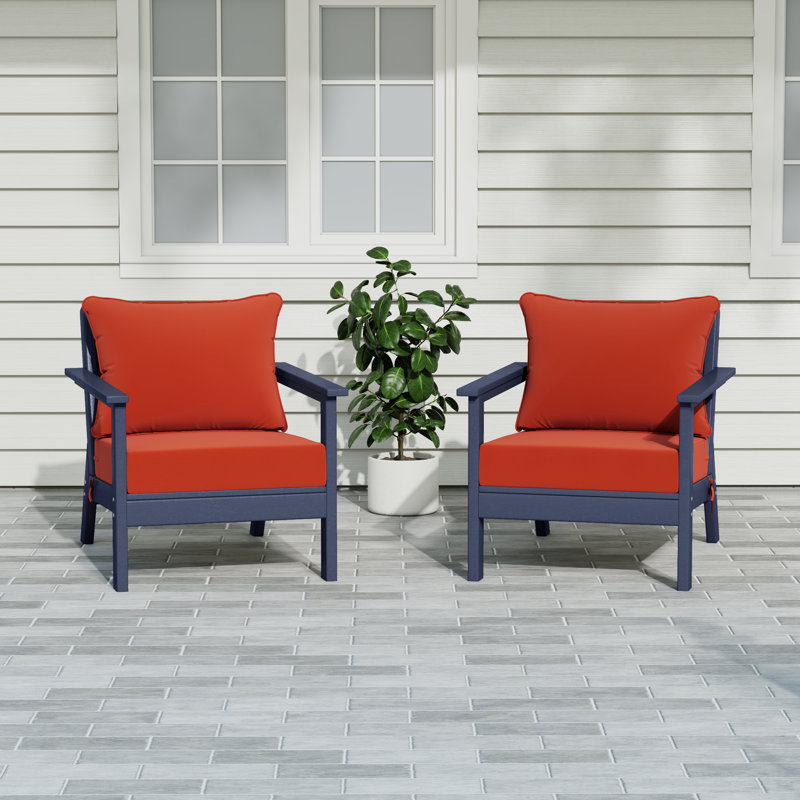 Chaise profonde avec coussins (ensemble de 2), Marine, Orange