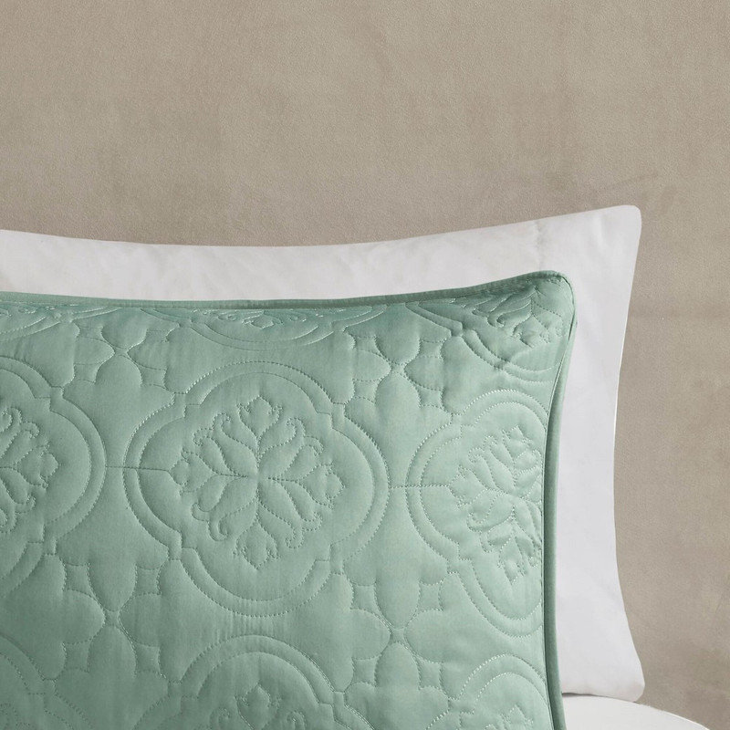 Ensemble de couvre-lit réversible en microfibre 3 pièces avec lits matelassés Medallion, Vert