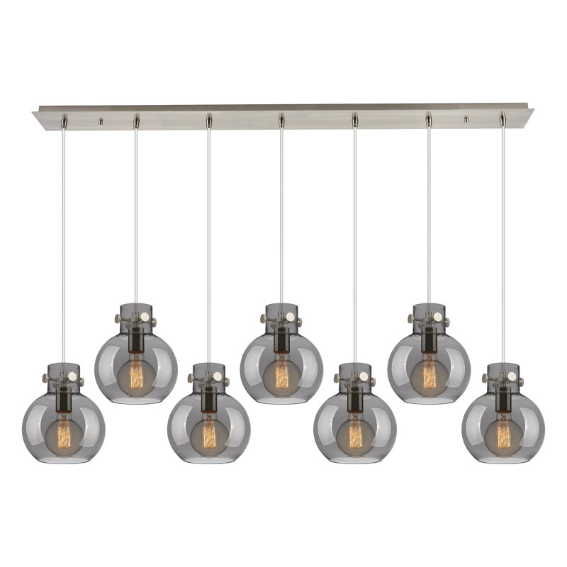 Luminaire suspendu sphère 7 lumières Amrith, Gris fumée clair, Nickel satiné brossé