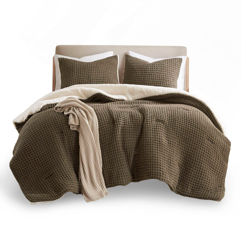 Ensemble d'édredon en chenille tricoté gaufré simple avec revers en sherpa, doux et confortable pour une utilisation toutes saisons