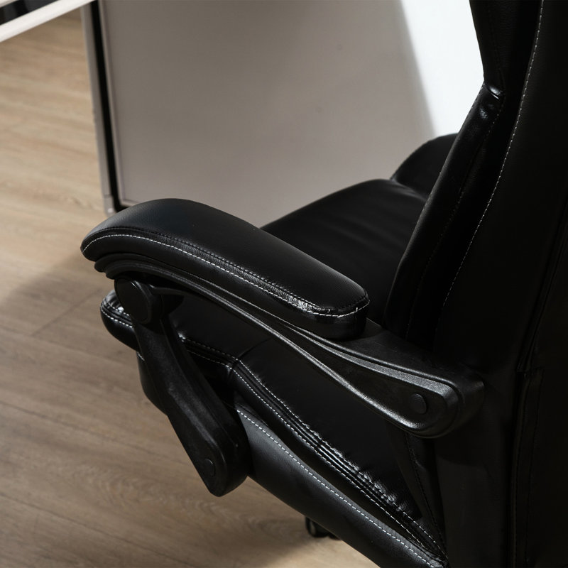 6 fauteuils de massage pour le bureau, 5 modes, cuir PU, dossier inclinable, hauteur réglable, pivotant à 360 °, repose-pieds rétractable, cuir noir à haut dossier avec massage par vibration, réglable,