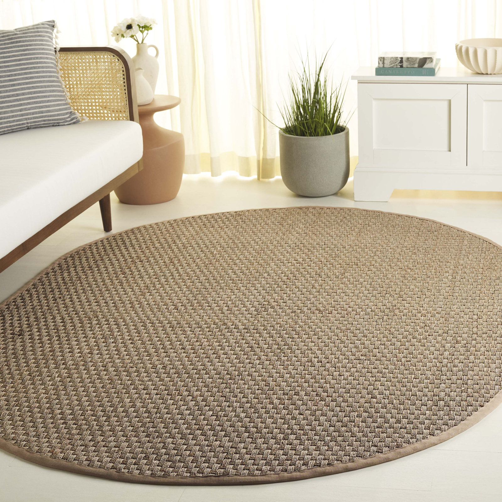 Auckland Bamboo Slat/Seagrass Natural/Beige Area Rug, Oval 6' x 8'