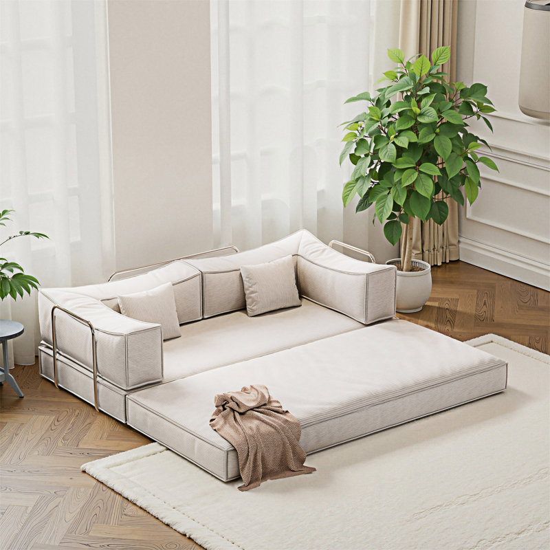 Canapé-lit modulaire convertible, Tissu crème