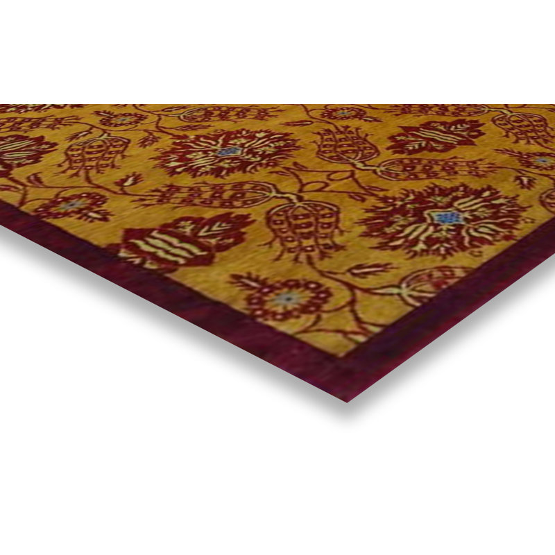 Tapis unique en laine noué à la main or / rouge 9 pi x 12 pi Geraldine