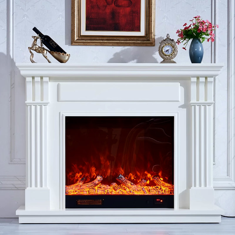 American-style heating simulated flame electric fireplace, 40.16"H x 47.24"W x 12.99"D, White