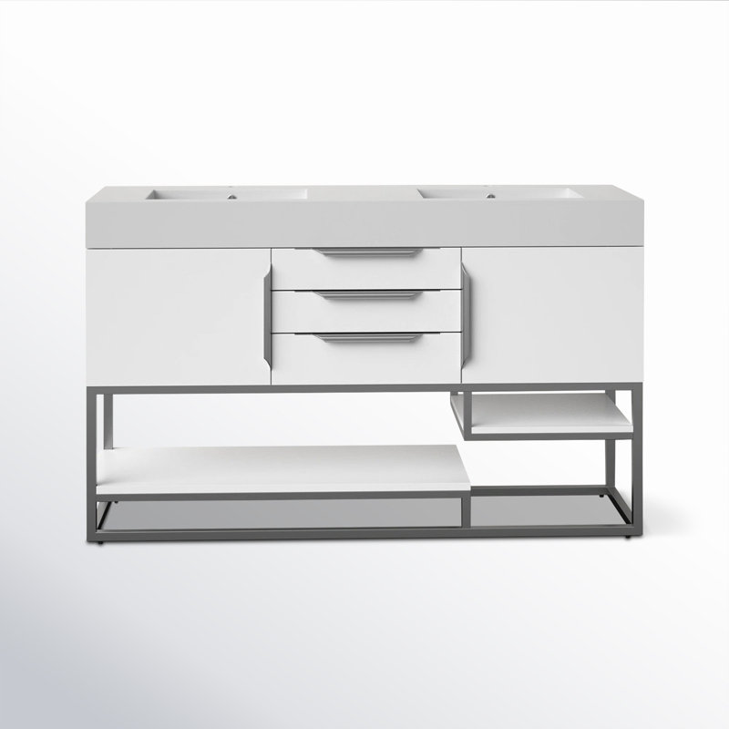 Columbia 59'' W Double Vanity, Glossy White, White, Matte Black