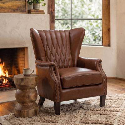 Ameliah Genuine Leather Wingback Club Chair for Office & Home