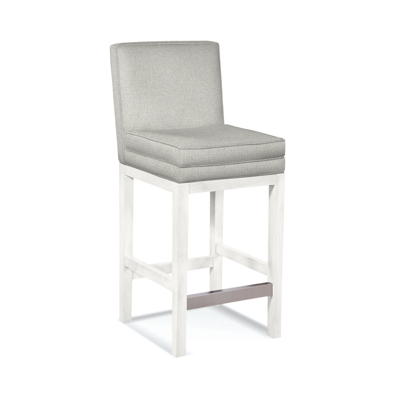 Upholstered Stool, White Performance Fabric; 0851-94, Frost White Finish