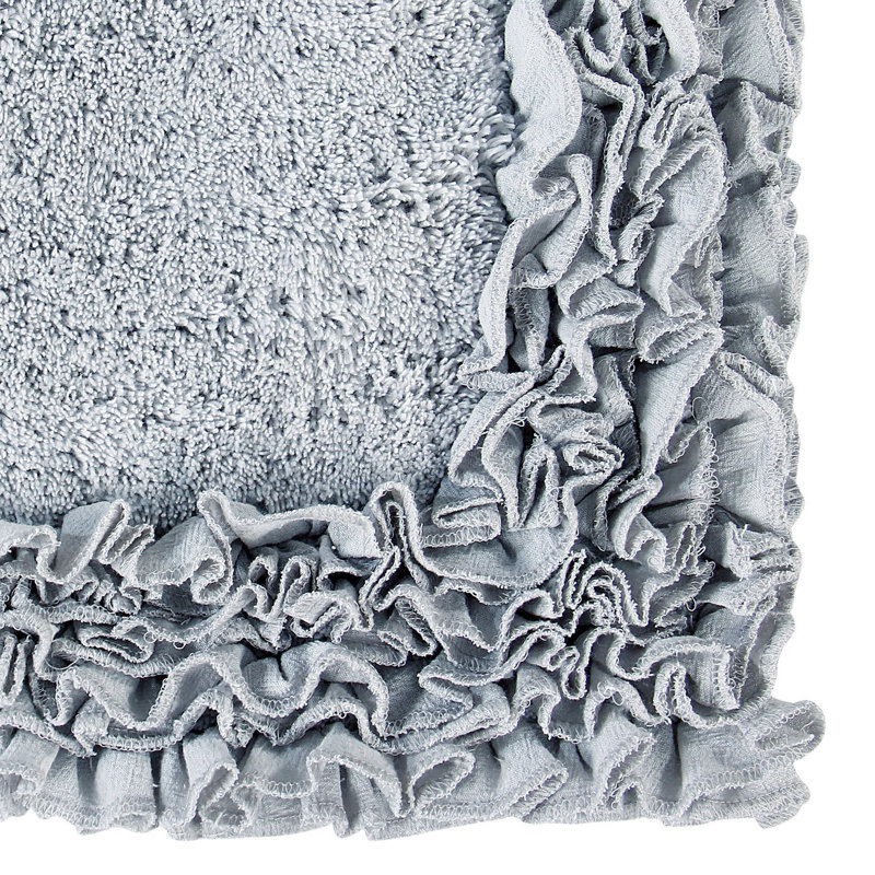 Aveliss 100% Cotton Tufted Bath Rug, Ultra Soft & Absorbent, Spray Latex Backing, Luxurious Ruffle Border, 21" x 34" Rectangle, Silver