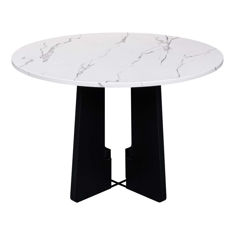 43-Inch Round Faux Marble Dining Table for 4, Mid-Century Modern Design for Home and Cafes, Black/White