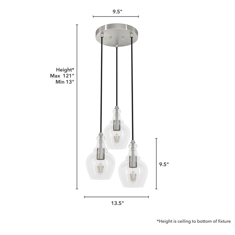 Maple Park 3 Light Round Cluster Ceiling Light Fixture, Brushed Nickel