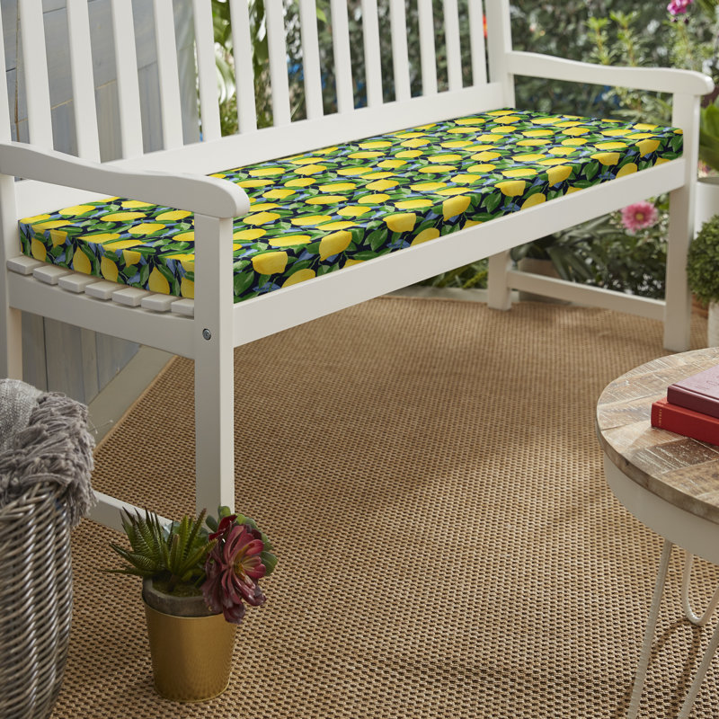 Nelson Outdoor Bench Seat Cushion, 2", 42" W x 20" D, Blue/Green/Yellow Novelty 