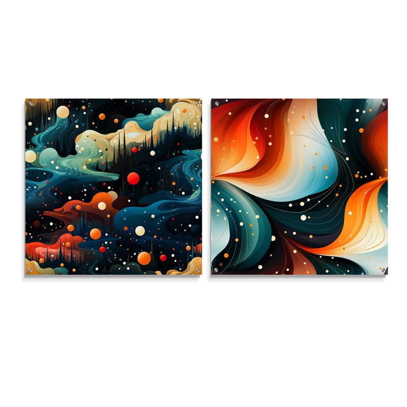 Cosmic Harmony - ensemble de 2 peintures murales abstraites en acrylique, H 36 po x l 73 po