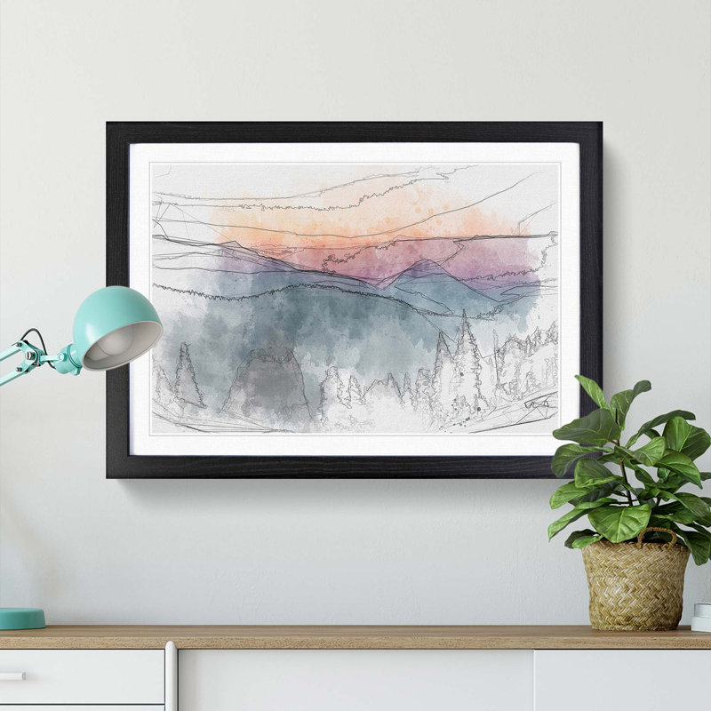 Mount Rainer in Seattle in Abstract - Picture Frame Graphic Art Print, 27cm H x 36cm W x 2cm D, Black Framed