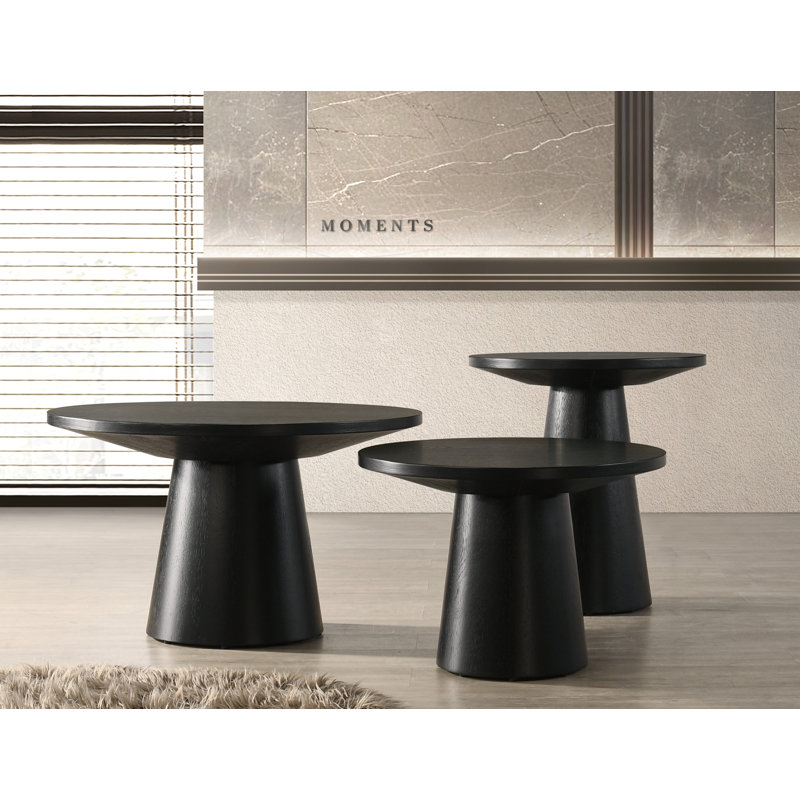 Table de canapé en bois massif Andreacchio, Noir mat