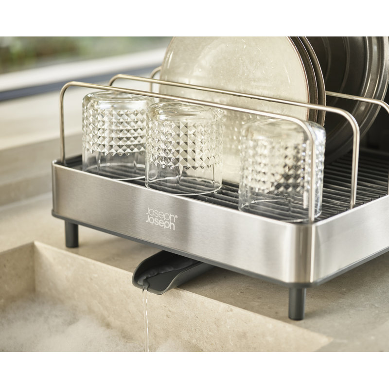 Steel Expanding Dish Rack with Utensil Cup and Draining Spout