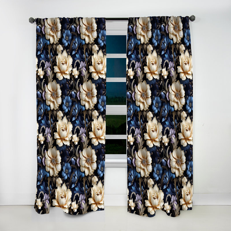 Victorian Blue And White Damask Grand - Damask Curtain - Velvet Room Darkening - 1 Panel, 52" W x 120" L
