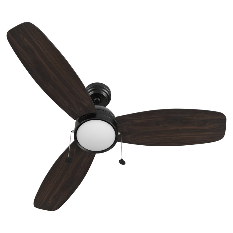 Ventilateur de plafond 52 po à 3 tiroirs avec lumière DC et tige verticale 52 po, Noyer foncé