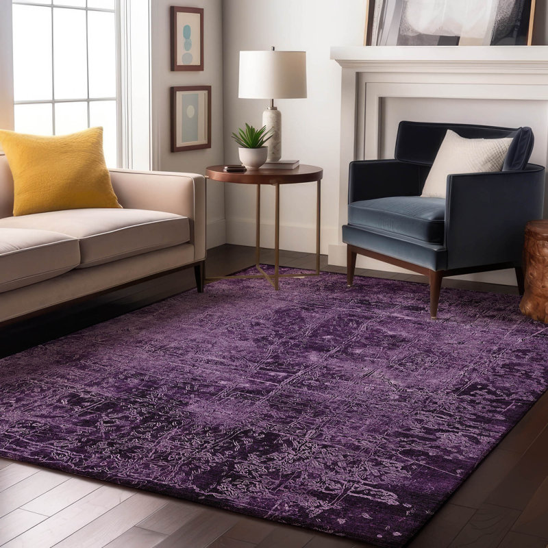 Cerrito AMF559 Machine Washable Premium Purple Rug, Rectangulaire 3 pi x 5 pi