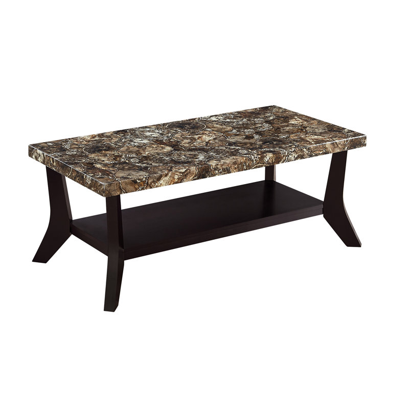 Ensemble de 3 tables basses en faux marbre avec deux tables de bout assorties et un plateau en bois aggloméré avec tablettes de rangement intégrées