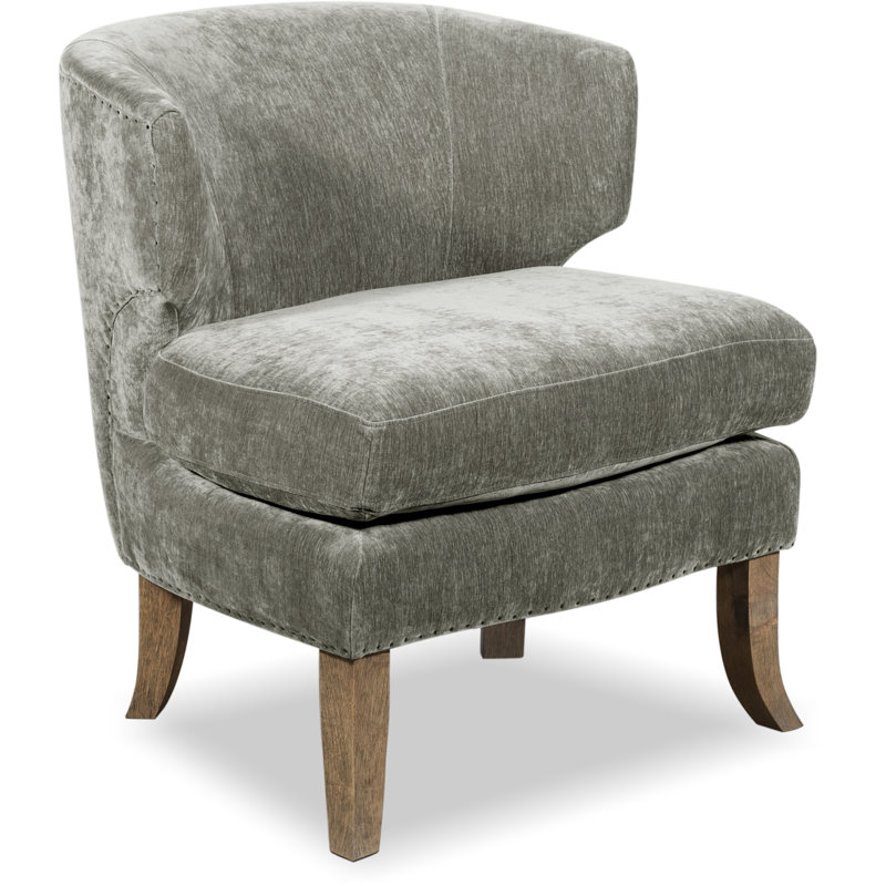 Fauteuil demi-tonneau à oreilles avec pieds en bois vieilli Tommy Hilfiger Swansea, Gris fumée