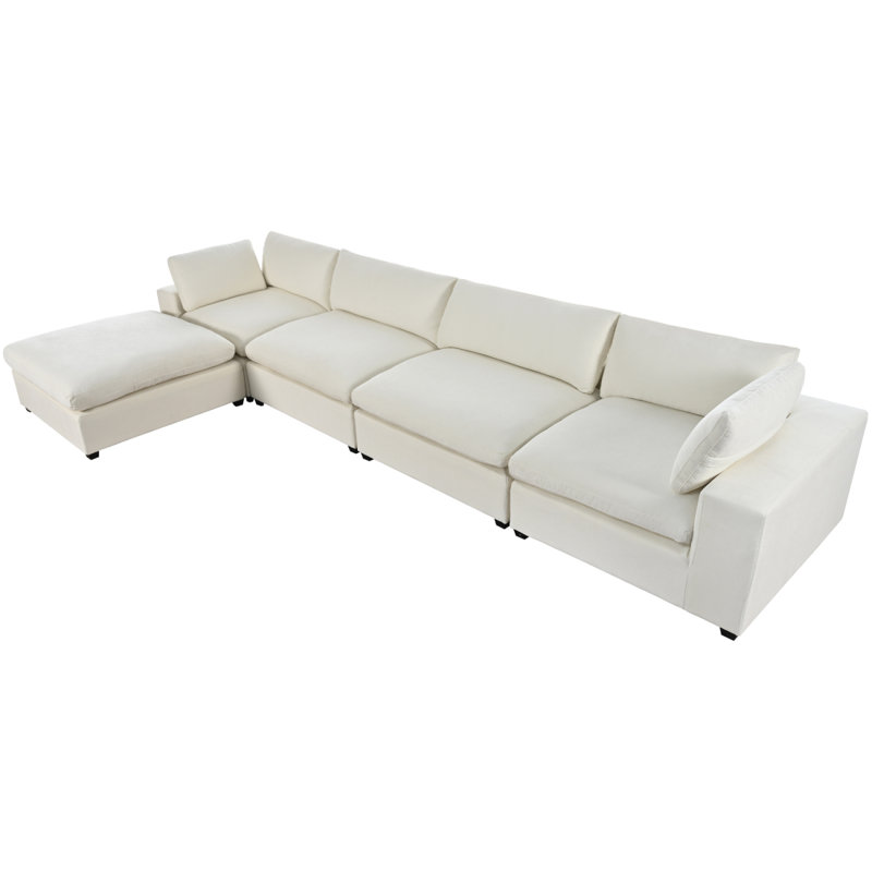 Canapé modulaire moderne pour 5 personnes, Polyester beige