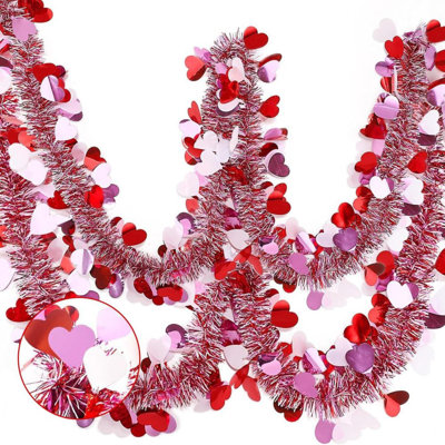 2Pcs Total 66Ft Tinsel Garland Artificial Pink Red Garland for Valentine Birthday Wedding Party Easter Halloween Holiday Festivities Indoor Outdoor Home Christmas Decor Supplies，33 ft in Length Per Piece