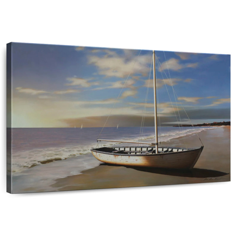 Mehar, coucher de soleil sur un voilier sur la plage, H 24 po x l 36 po