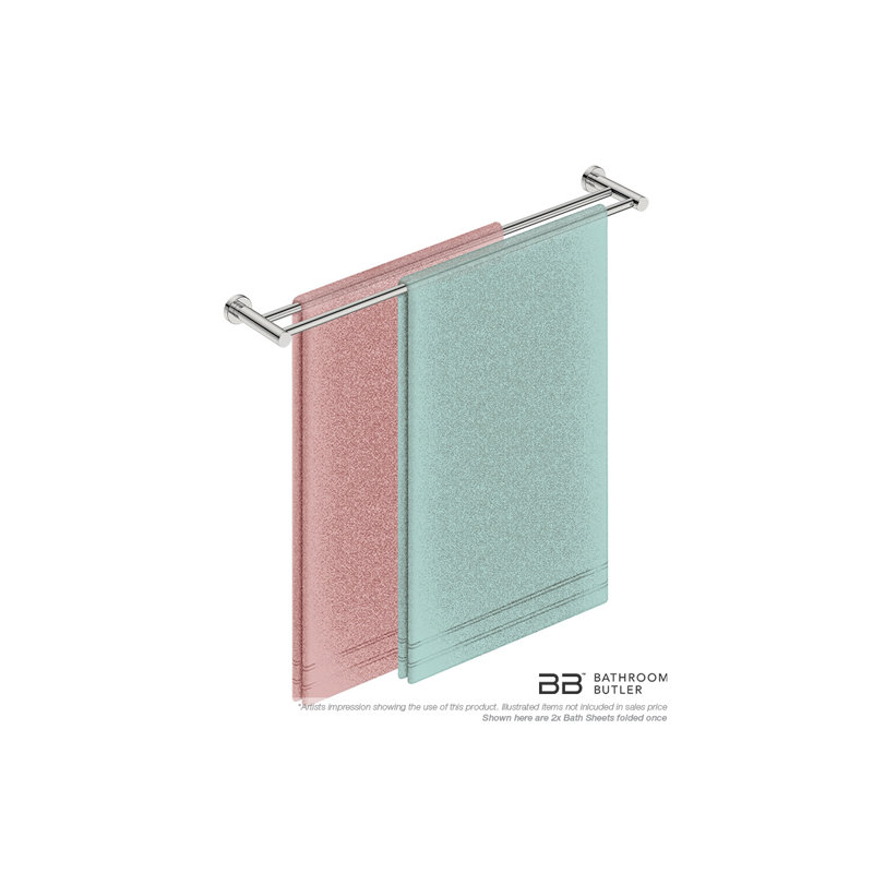 2 Double Wall Mounted Towel Bar, Polished Stainless Steel