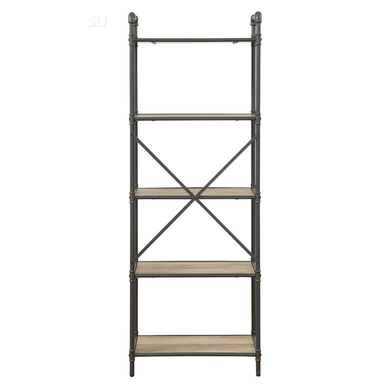 5-Tier Industrial-Style Bookcase With Antique Oak And Sandy Grey Finish, Ample Storage For Books And Decor, Sturdy Metal Frame