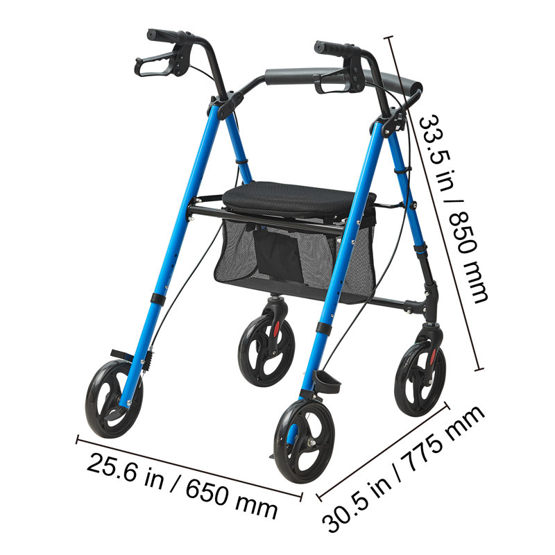 Rollator Walker for Seniors and Adult, Lightweight Aluminum Foldable Rolling Walker with Adjustable Seat and Handle, Outdoor Mobility Rollator Walker with 8" All Terrain Wheels, 300LBS Capacity