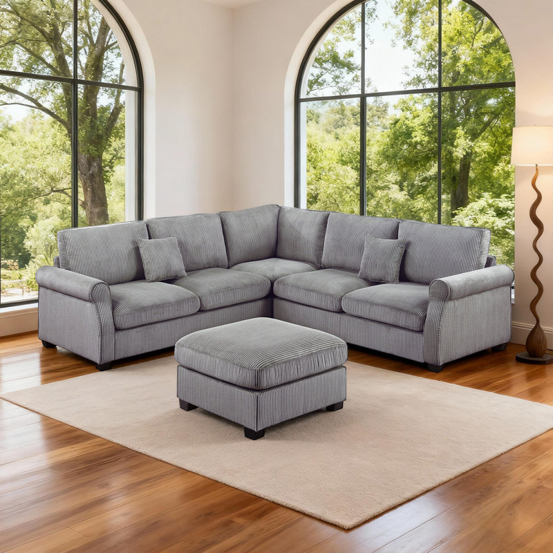 Ensemble de canapé modulaire 4 pièces avec coin en coin et repose-pieds, tissu en velours côtelé en forme de L