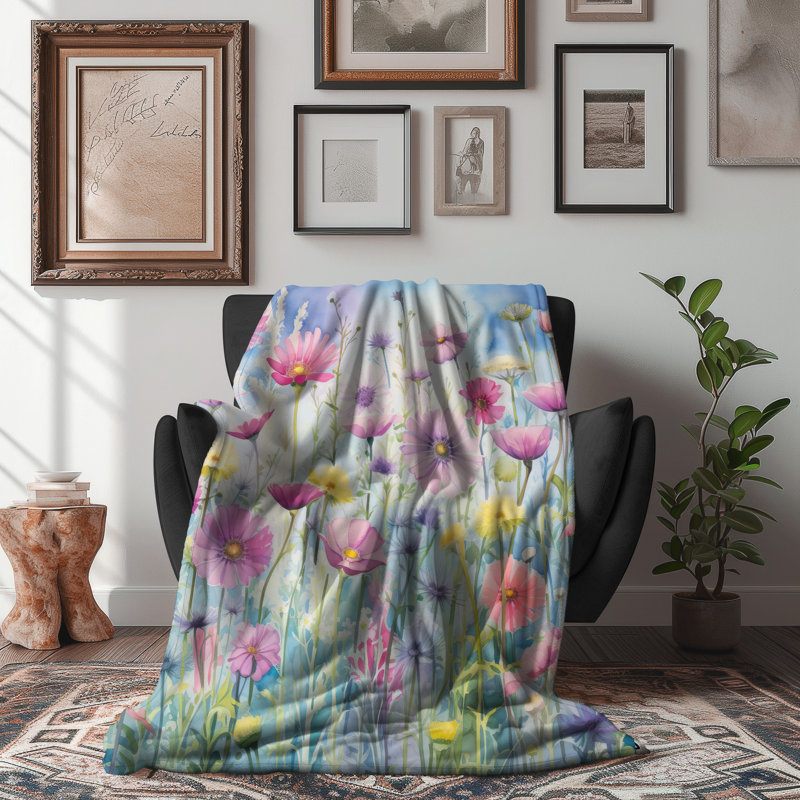 Vibrant Wildflower Brushstrokes - 1 pièce Sherpa Premium - impression d'art luxueux, l 50 po x L 60 po