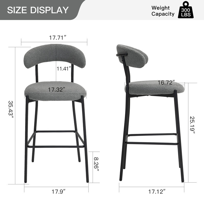 26'' Counter Height Bar Stools Teddy Fabric Cover Kitchen Island Counter Bar Stool With Black Powder Coating Base And Footrest