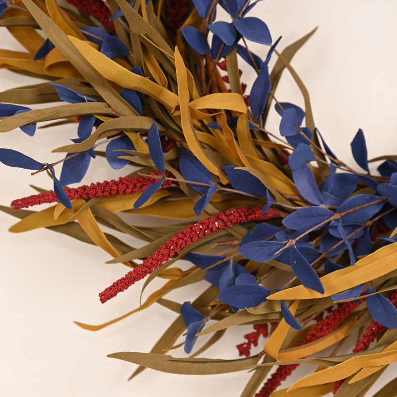 Grande couronne de blé artificielle 26 po Eucalyptus