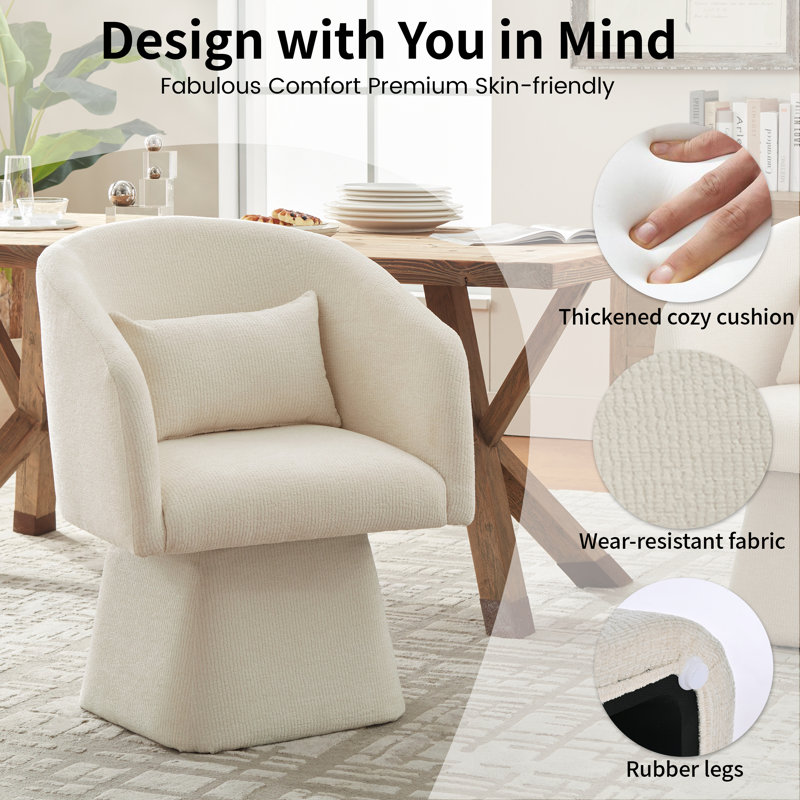 Upholstered Swivel Barrel Dining Chairs, White